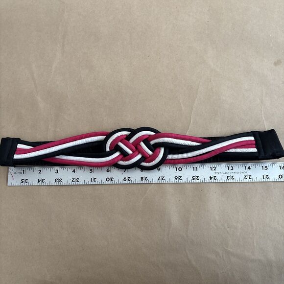 Vintage 100% Silk Knot Belt Elastic Pink And Black Size Medium - Picture 1 of 8